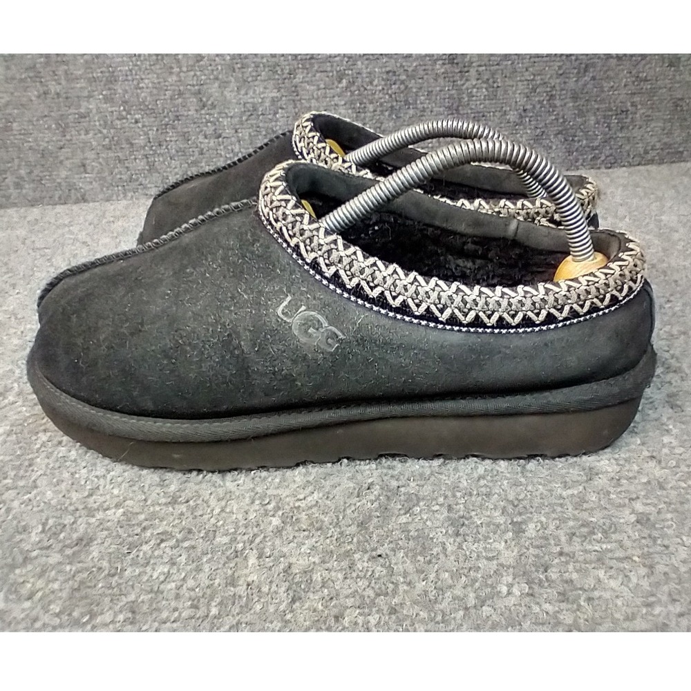 UGG Tasman Slipper Women Size 10 Black Suede Shearling Lined Embroidered Braid - Picture 3 of 12